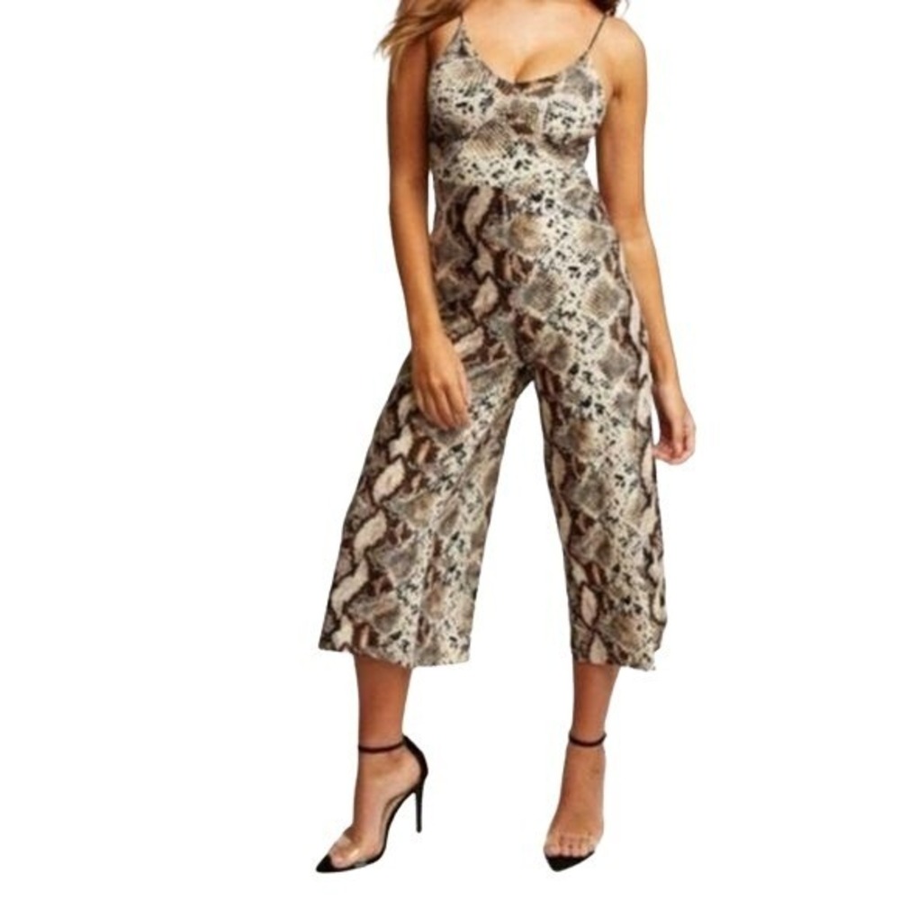 Polly & Esther Edgy Mob Wife Wide‎ Flare Leg Snake Print Jumper Sz XS Punk Tan
